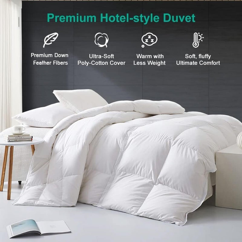APSMILE Lightweight King Size Down Feather Fibers Comforter, Fluffy Duvet Insert for Warm/Hot Sleepers - Ultra-Soft High Fill-Power Hotel Collection Comforter, 39 Oz Duvet Blanket(White, 106"x90") - Image 2