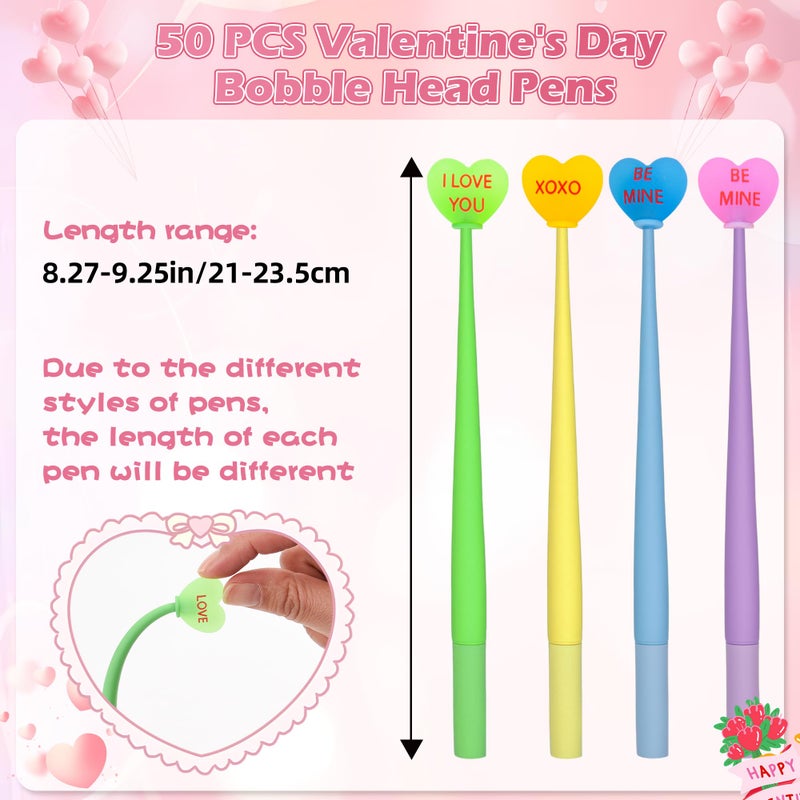 LiYiQ 50 PCS Valentine's Day Conversation Stress Relief Bobblehead Pens Fun Cute Pen Fidget Pens Kawaii Be Mine Kiss Me Love Conversation Pen for Classroom Prizes Office Supplies - Image 3