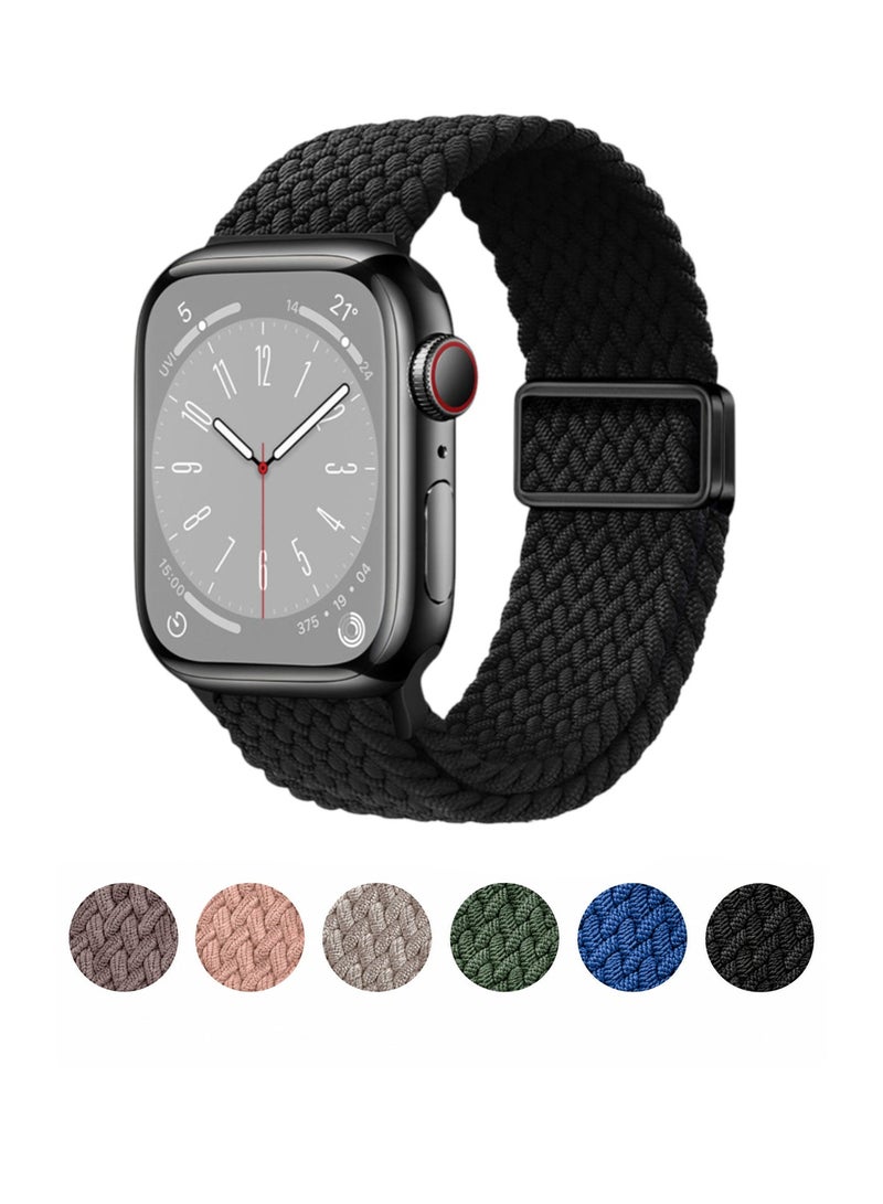 أركس سوار Apple Watch مقاس 44/45/46/49 ملم متوافق مع Series 3 إلى 11 و SE و Ultra – نايلون مطاطي منسوج مع قفل مغناطيسي – باقة أسود ووردي - Image 2