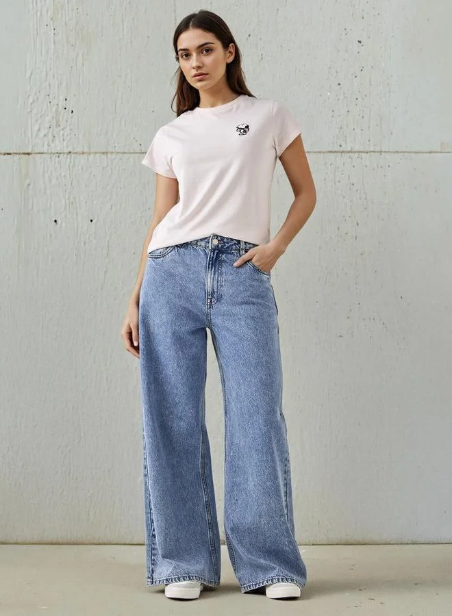 SP Characters T-shirt Regular Fit with Snoopy Embroidery Cotton