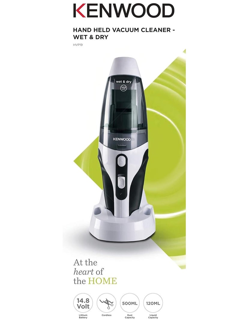 KENWOOD Wet & Dry Cordless Handheld Vacuum Cleaner with 14.8V Lithium-ion Battery, 500ml Dust Capacity, 120ml Liquid Capacity for Home, Office and Car 1000 W HVP19.000BW BLACK - Image 2