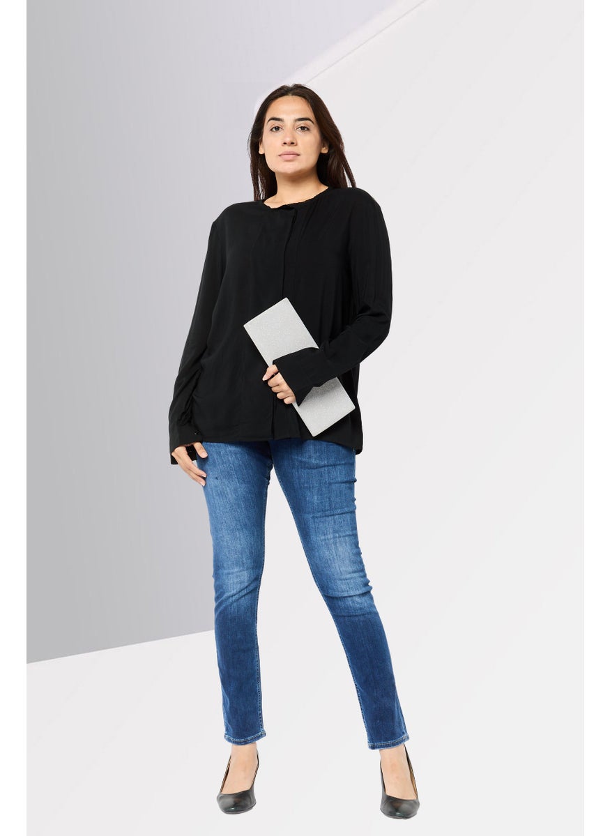Harmont & Blaine - Women Round Neck Plain Shirt, Black - Image 1