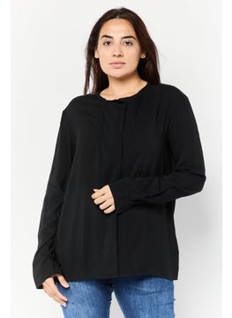 Women Round Neck Plain Shirt, Black