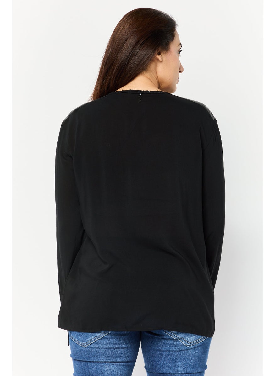 Harmont & Blaine - Women Round Neck Plain Shirt, Black - Image 1