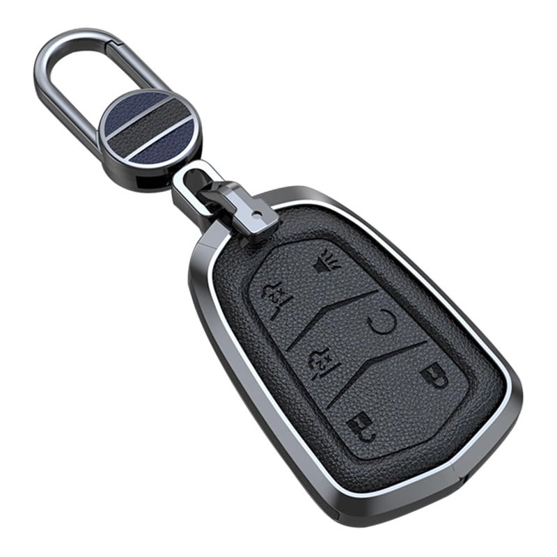 ontto 6Button Key Fob Cover Fit for Cadillac Escalade 20152020 Smart Remote Key Case Metal and Leather Key Holder Full Protection Fit for Cadillac XT4 XT5 XT6 Accessories Black