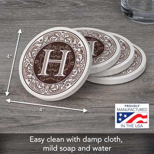 Thirstystone Monogram Letter “H” 4 Pack Sandstone Coasters Manufactured in The USA Decorative Absorbent Easily Wipes Clean - Image 3