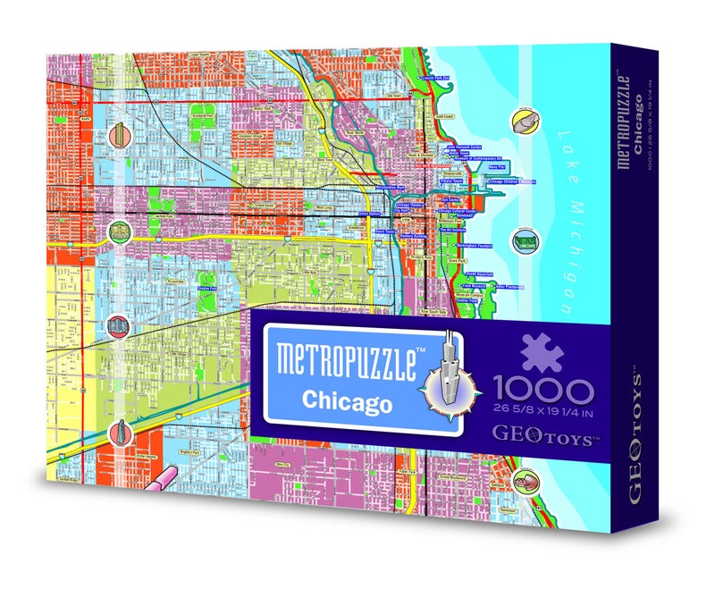 Geotoys جيو توي Metropuzzle، بازل شيكاغو 1000 قطعة - 27 × 19 لغز جغرافيا شيكاغو المفصل، بازل تحدي للكبار، بازل ممتع للكبار بألوان زاهية، يشمل ملصق الخريطة - Image 4