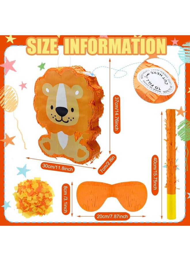 Harrycle - Lion Piñata With Piñata Stick Blindfold Confetti Set Safari Animals Piñata Wild Jungle Theme Piñata For Zoo Animal Birthday Carnival Party Decoration Supplies, 14.76 X 11.8 X 2.8 Inches - Image 1