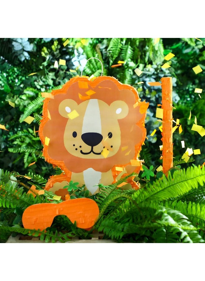 Harrycle - Lion Piñata With Piñata Stick Blindfold Confetti Set Safari Animals Piñata Wild Jungle Theme Piñata For Zoo Animal Birthday Carnival Party Decoration Supplies, 14.76 X 11.8 X 2.8 Inches - Image 1