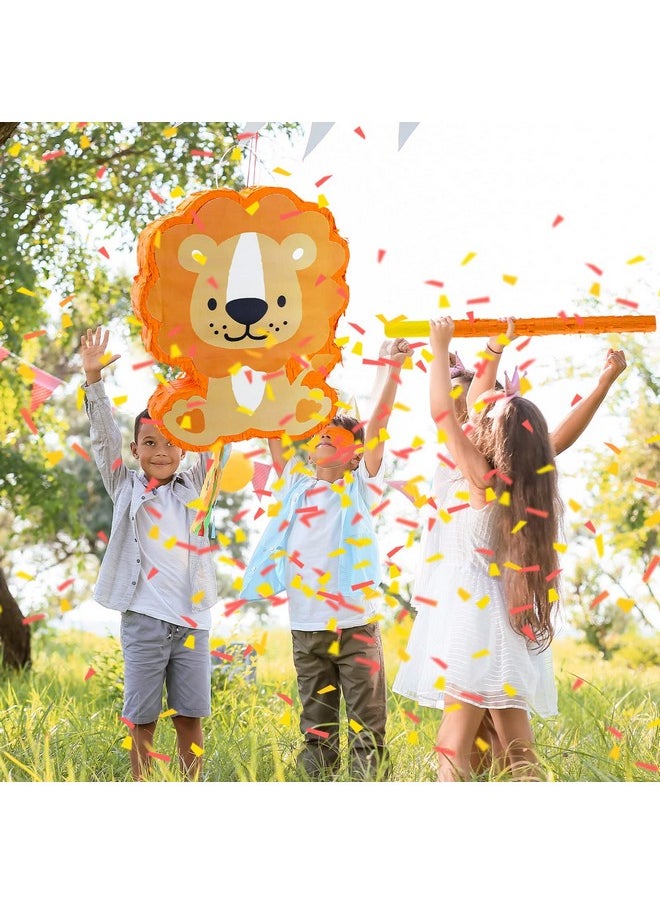 Harrycle - Lion Piñata With Piñata Stick Blindfold Confetti Set Safari Animals Piñata Wild Jungle Theme Piñata For Zoo Animal Birthday Carnival Party Decoration Supplies, 14.76 X 11.8 X 2.8 Inches - Image 1