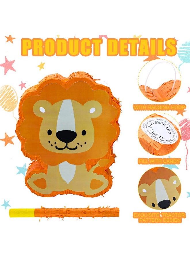 Harrycle - Lion Piñata With Piñata Stick Blindfold Confetti Set Safari Animals Piñata Wild Jungle Theme Piñata For Zoo Animal Birthday Carnival Party Decoration Supplies, 14.76 X 11.8 X 2.8 Inches - Image 1