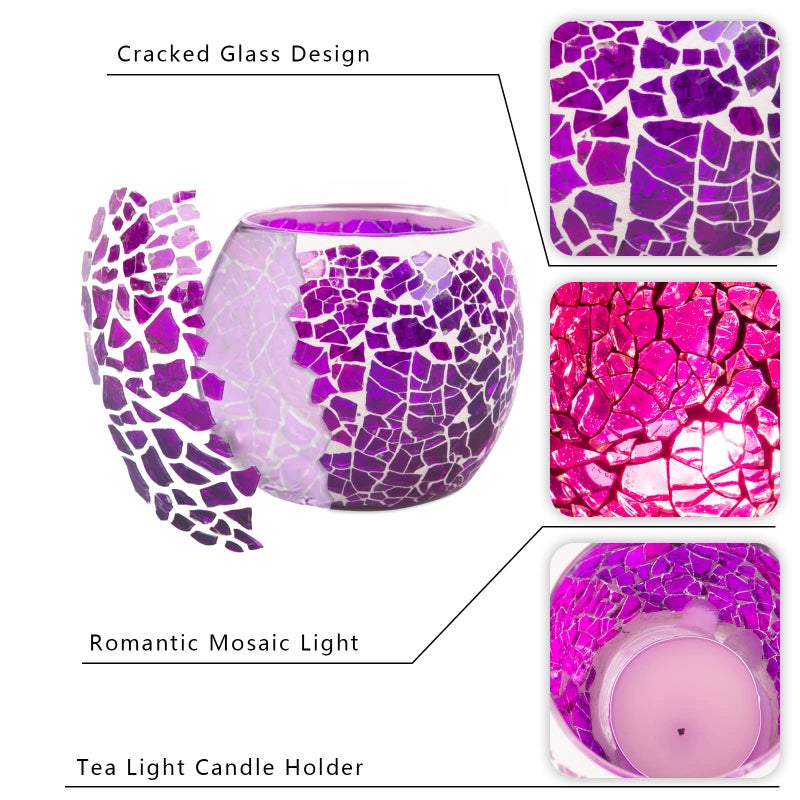 Rancco Glass Votive Candle Holder For Tealight  Romantic Mosaic Cracked Candle Holder  Candle Lamp Aromatherapy Candlescape Bowl For Valentine'S Thanksgiving  Christmas Table Centerpiece  Party Decor - Image 5