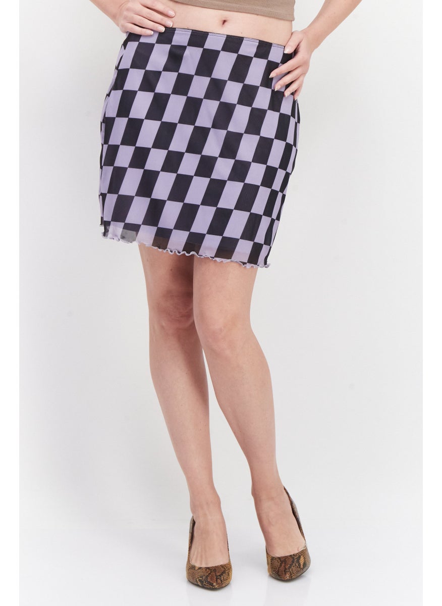 Don't Call Me Jennyfer - Women Checkered Mini Skirt, Lavender - Image 1