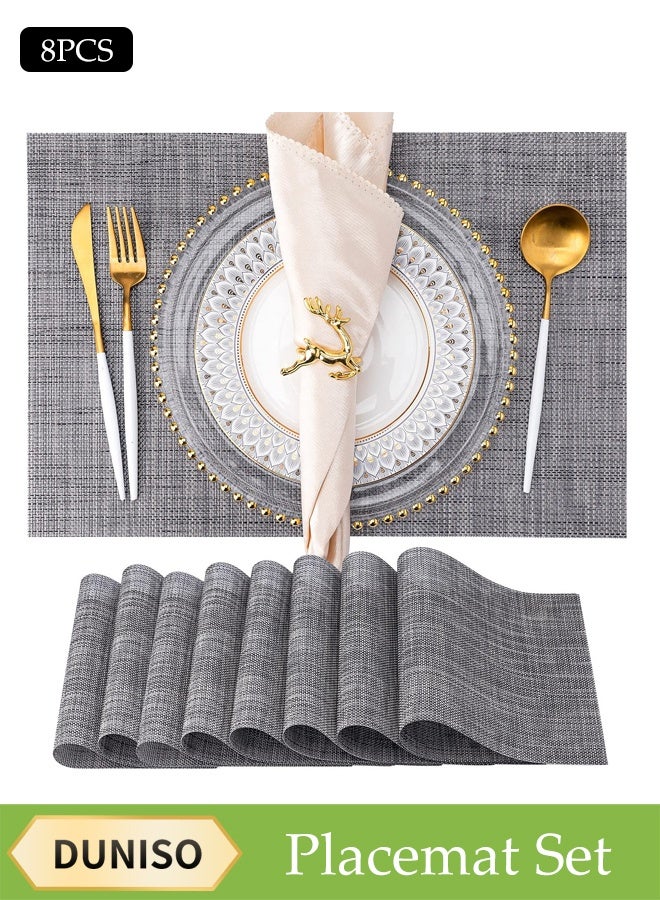 DUNISO 8-Piece Pvc Leather Placemat Set, Square Heat-Resistant And Non-Slip Table Mat, 30 x 45 Cm, Washable, Oil-Resistant, Suitable For Home, Restaurant, Cafe, Black And White.  - Image 1