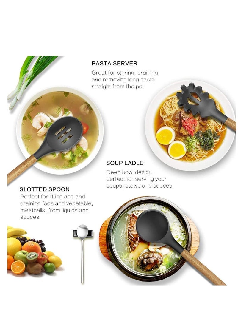 Raxoom Silicone Cooking Utensil Set, 12 Piece, Heat Resistant Spatulas and Spoons for Non-Stick Pots and Pans (Black) - Image 2