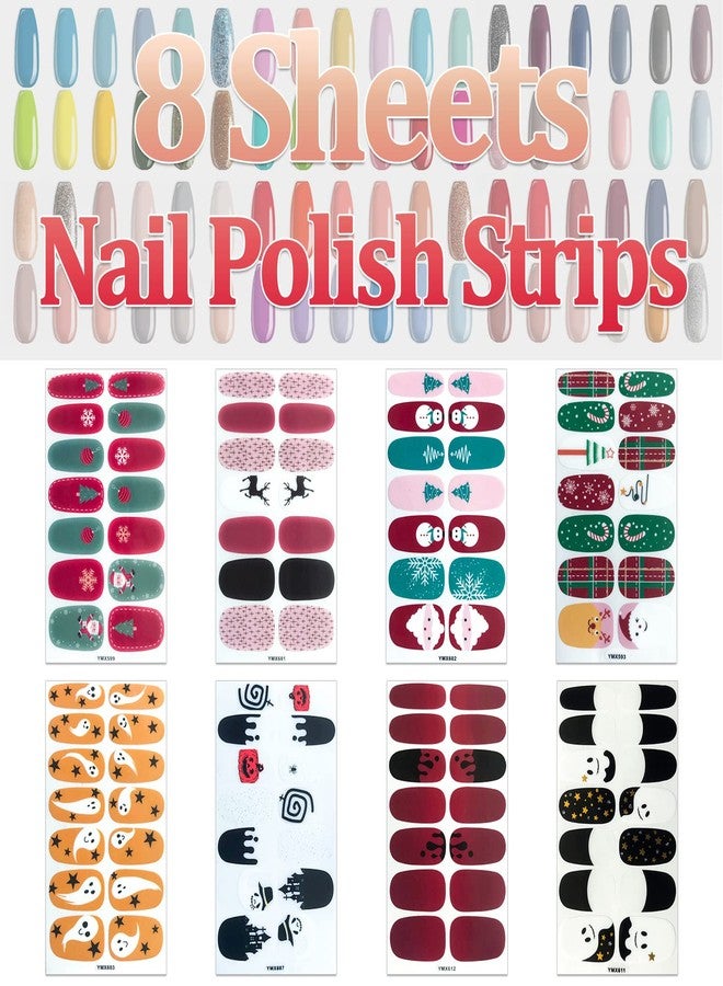 SILPECWEE 8 Sheets Nail Polish Strips for Women Nail Stickers Full Nail Wraps Halloween Christmas Adhesive Gel Strips Stick on Nails Holiday Design Manicure Stickers with 1pc File - Image 2