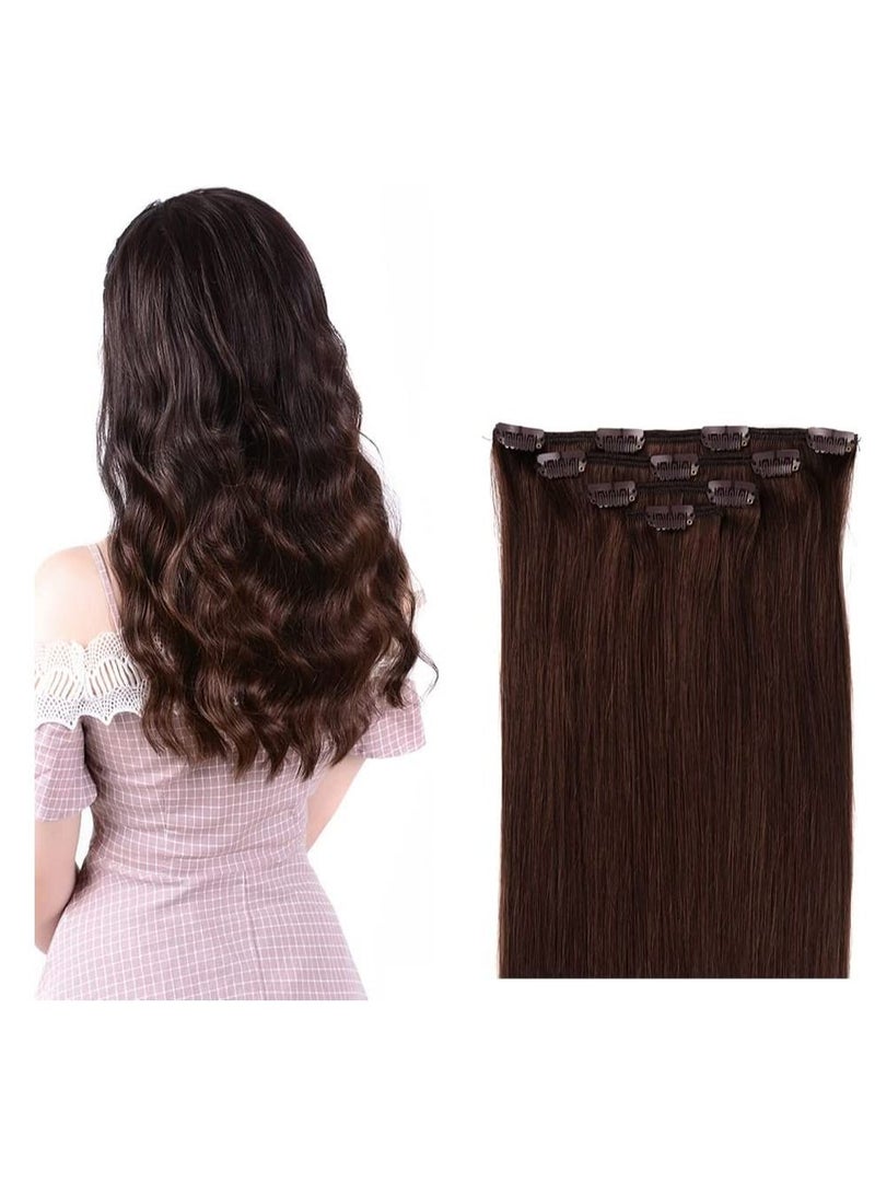إستيل وصلات شعر بشري ريمي للسيدات مشبك شعر بشري طويل حريري مستقيم 100 جرام 4 قطع بني متوسط - Image 1