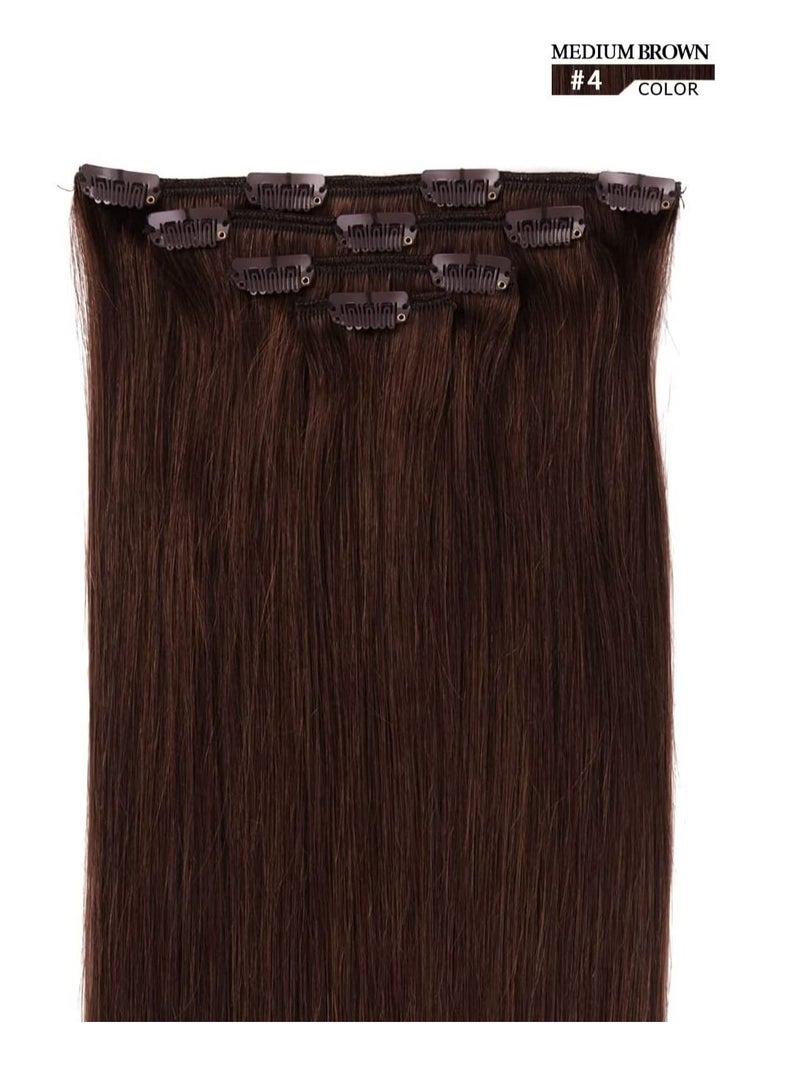 إستيل وصلات شعر بشري ريمي للسيدات مشبك شعر بشري طويل حريري مستقيم 100 جرام 4 قطع بني متوسط - Image 2