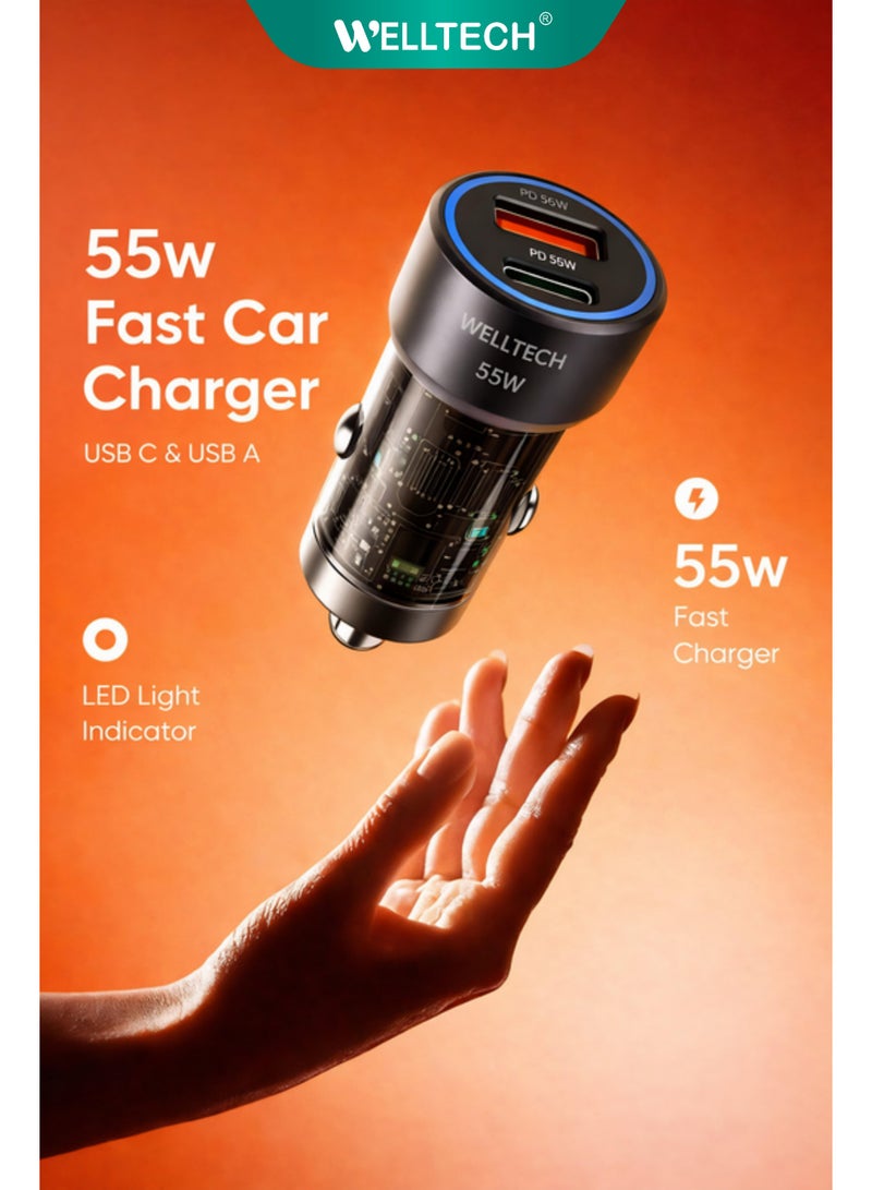 WELLTECH Super Fast Car Charger USB-C PD Fast Charging Car Adapter Dual Port for iPhone Samsung Android Compact Car Charger – Welltech CC-W018 - Image 2