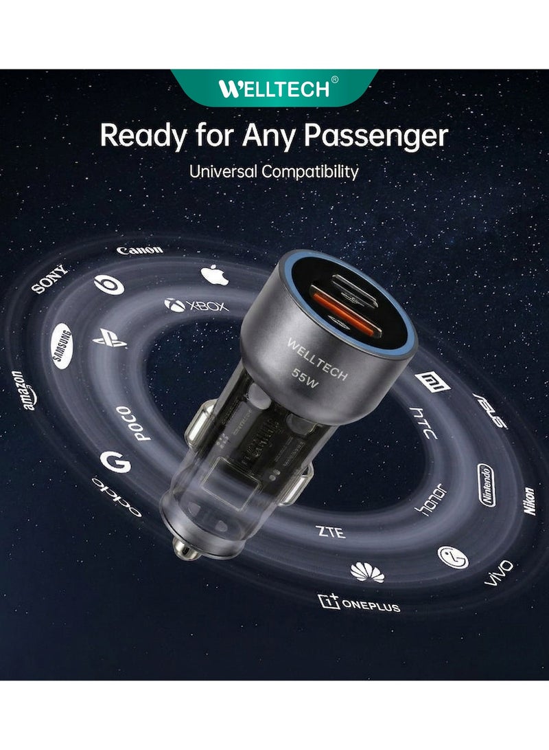 WELLTECH Super Fast Car Charger USB-C PD Fast Charging Car Adapter Dual Port for iPhone Samsung Android Compact Car Charger – Welltech CC-W018 - Image 4