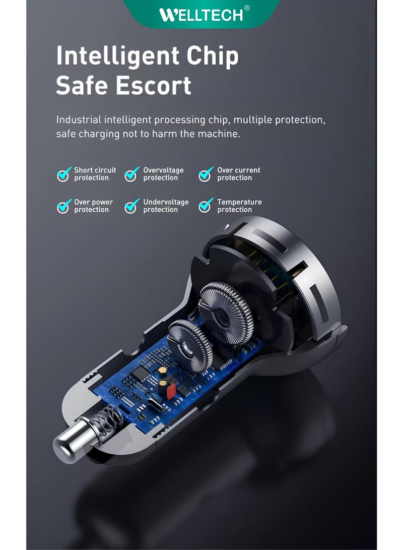 WELLTECH Super Fast Car Charger USB-C PD Fast Charging Car Adapter Dual Port for iPhone Samsung Android Compact Car Charger – Welltech CC-W018 - Image 5