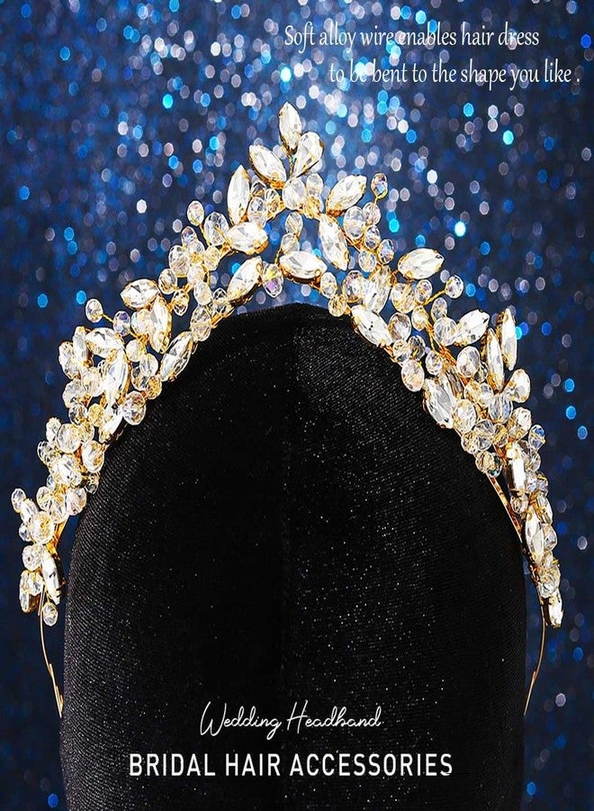 جورايس طوق رأس مرصع بأحجار الراين من GORAIS، تيجان زفاف ذهبية مرصعة بالكريستال، قطعة رأس مثالية لحفلات التخرج للنساء والفتيات - Image 2