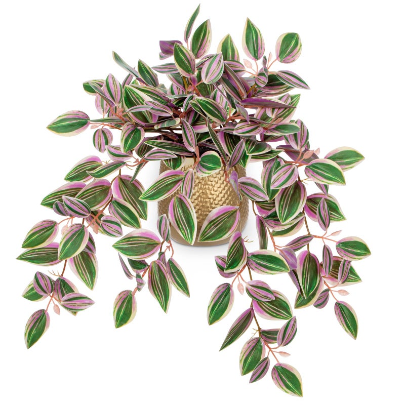 Briful Faux Plants Indoor 17.7in Fake Watermelon Peperomia Plant in Gold Pot with Realistic Silk Pink Leaves Artificial Potted Plant for Home Office Table Shelf Desk Modern Room Decor - Image 1