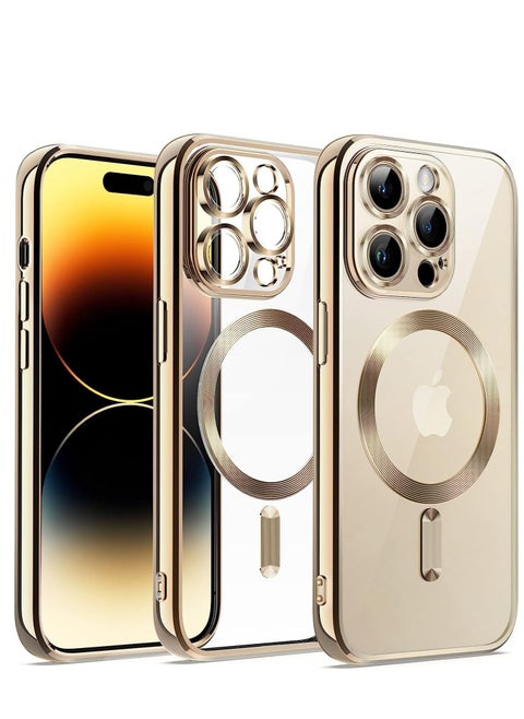 Magnetic Electroplating Frame Magsafe Wireless Charging Case for Apple iPhone 14 Pro Max Gold/Clear Gold/Clear