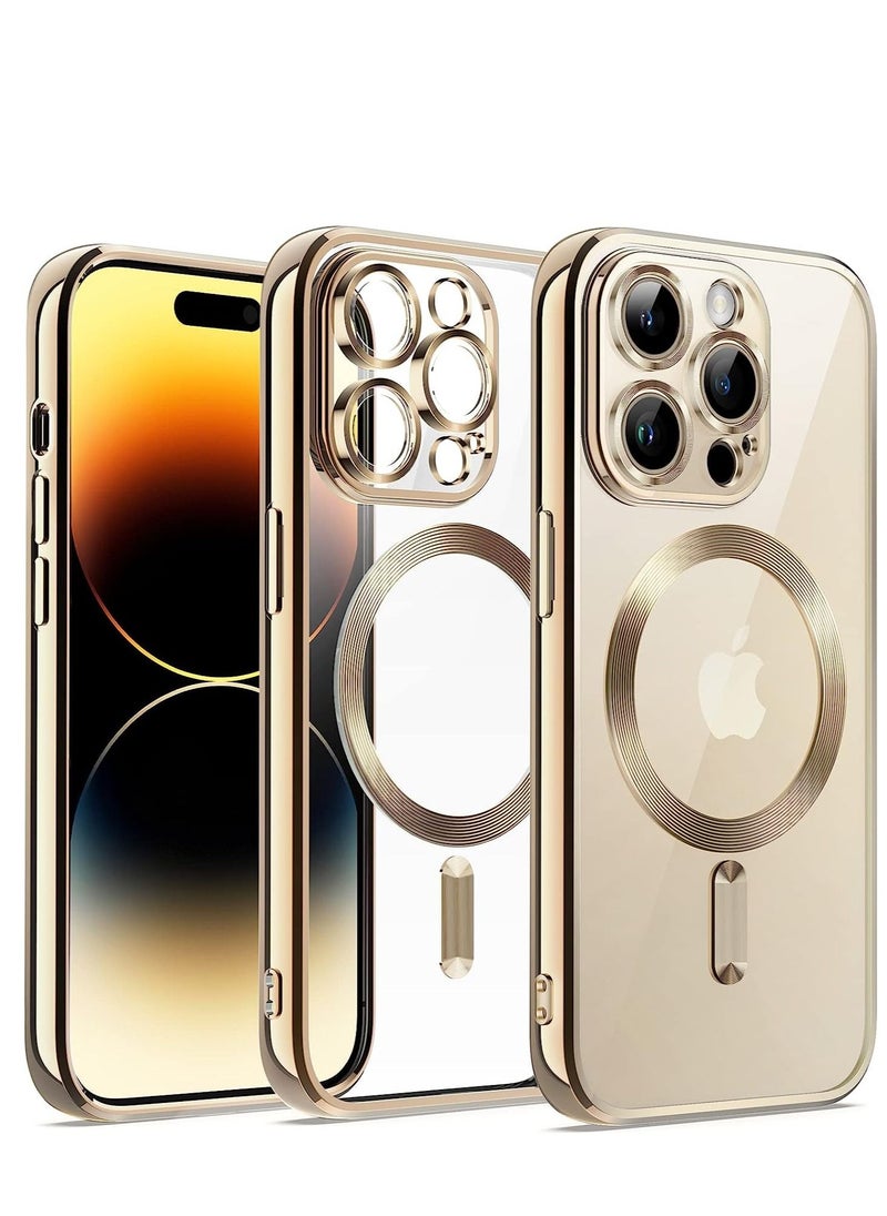 Vitacelli - Magnetic Electroplating Frame Magsafe Wireless Charging Case for Apple iPhone 14 Pro Max Gold/Clear Gold/Clear - Image 1