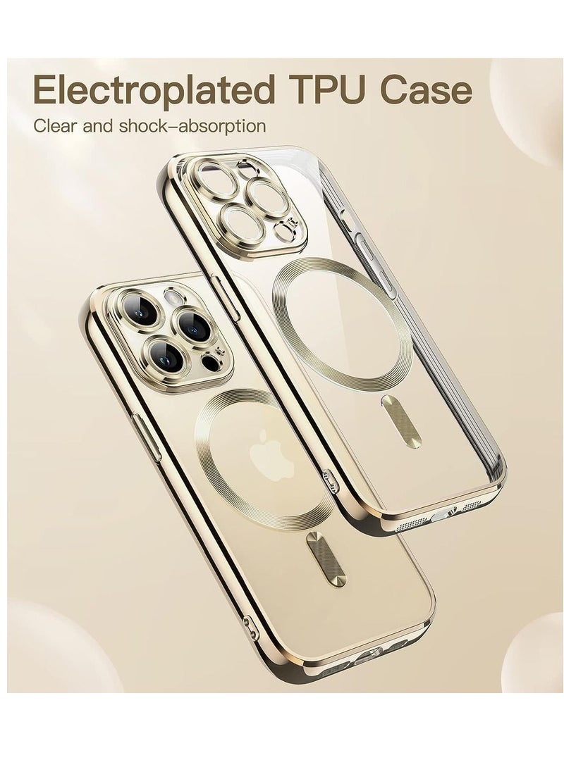 Vitacelli - Magnetic Electroplating Frame Magsafe Wireless Charging Case for Apple iPhone 14 Pro Max Gold/Clear Gold/Clear - Image 1