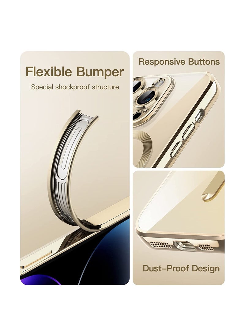 Vitacelli - Magnetic Electroplating Frame Magsafe Wireless Charging Case for Apple iPhone 14 Pro Max Gold/Clear Gold/Clear - Image 1