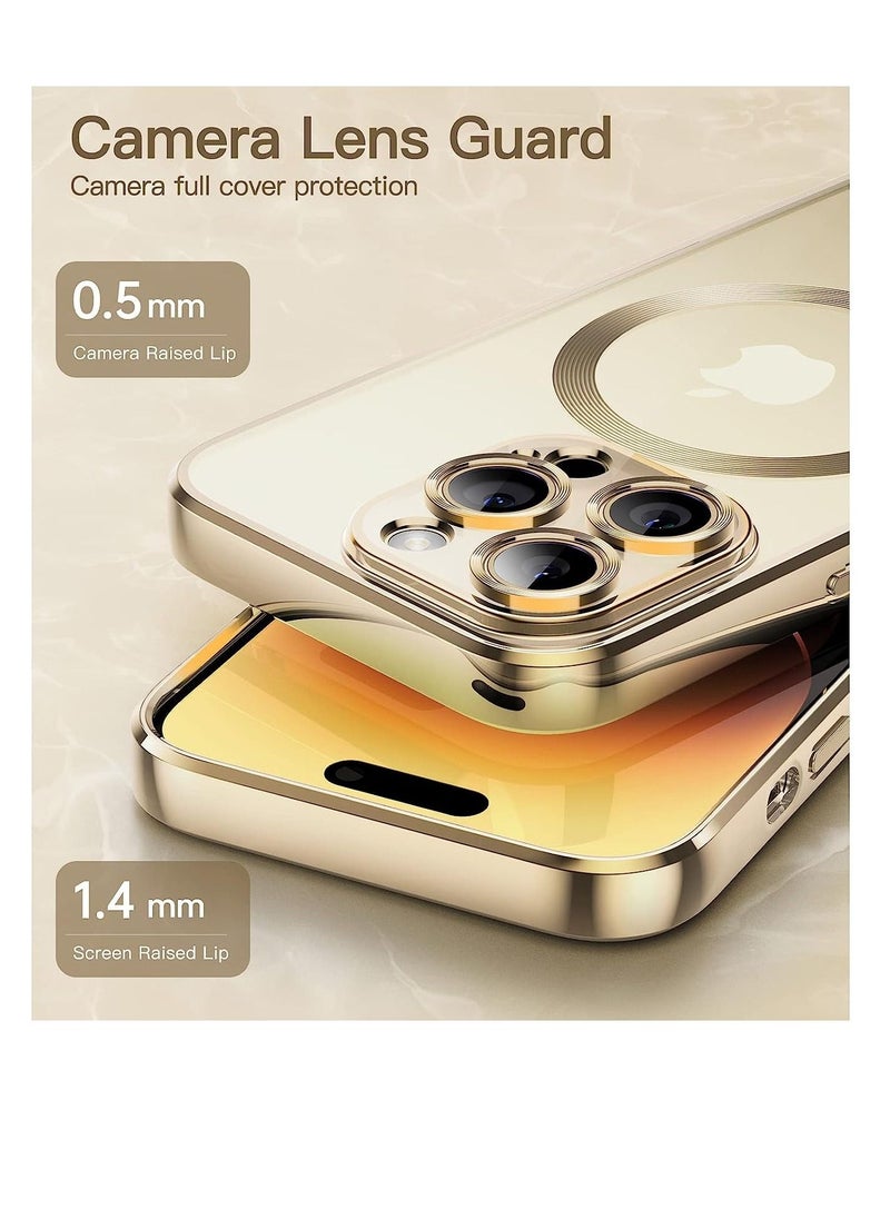 Vitacelli - Magnetic Electroplating Frame Magsafe Wireless Charging Case for Apple iPhone 14 Pro Max Gold/Clear Gold/Clear - Image 1
