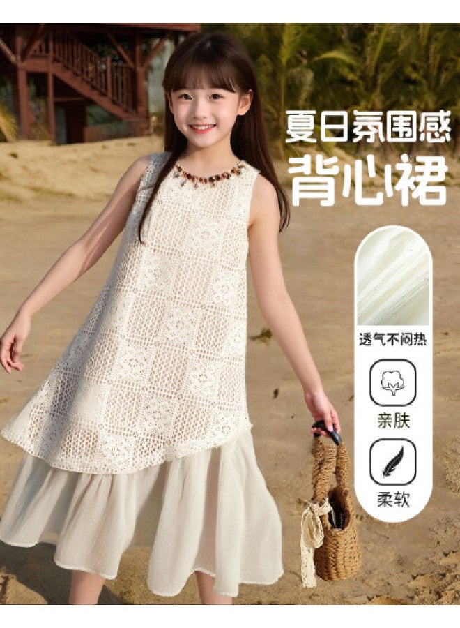 Bumblebee Girls Summer Dress 2025 New Fashion Sleeveless Hollow-out Layered Vest Dress For Girls - Image 1