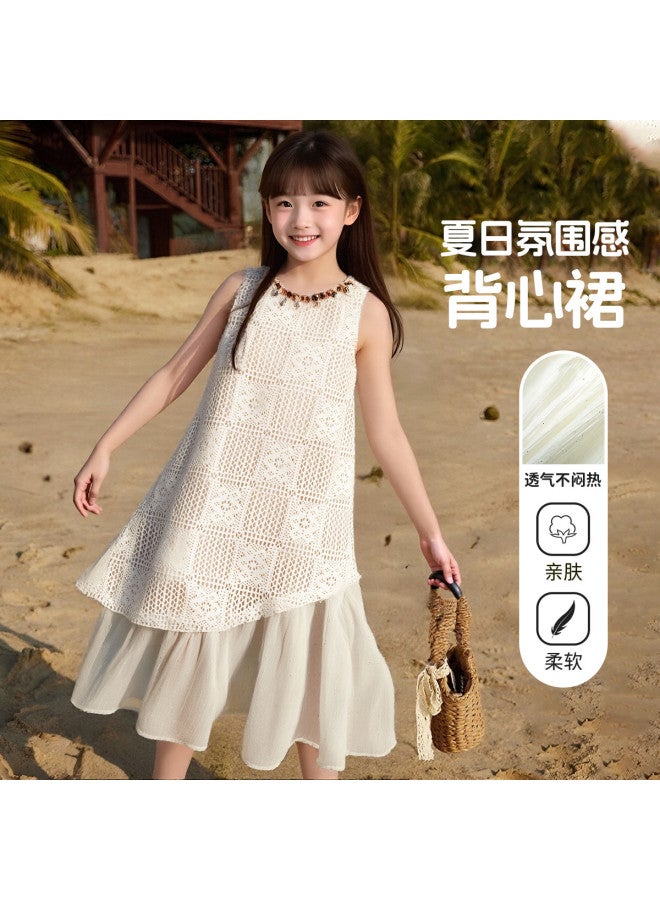 Bumblebee Girls Summer Dress 2025 New Fashion Sleeveless Hollow-out Layered Vest Dress For Girls - Image 2