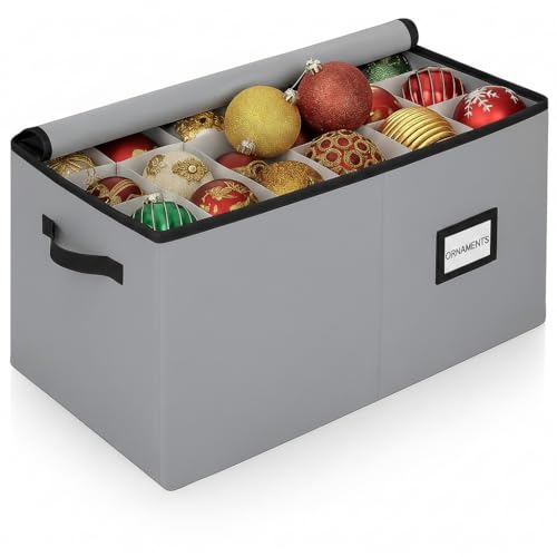 HOLDN’ STORAGE Christmas Ornament Storage Container with Dividers - Box Stores Up to 54 Ornaments, Zippered, Convenient, Adjustable, Large Organizer Bin to Protect Holiday Décor, Fits Most Standard Size, Grey - Image 1