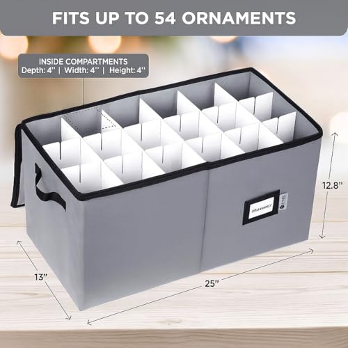 HOLDN’ STORAGE Christmas Ornament Storage Container with Dividers - Box Stores Up to 54 Ornaments, Zippered, Convenient, Adjustable, Large Organizer Bin to Protect Holiday Décor, Fits Most Standard Size, Grey - Image 3