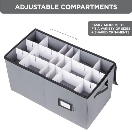 HOLDN’ STORAGE Christmas Ornament Storage Container with Dividers - Box Stores Up to 54 Ornaments, Zippered, Convenient, Adjustable, Large Organizer Bin to Protect Holiday Décor, Fits Most Standard Size, Grey - Image 5
