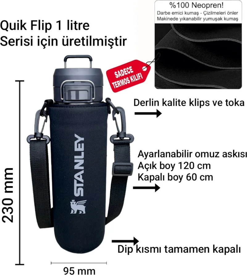 Stanley Neoprene Thermos Case and Shoulder Strap - 1 Lt. Quick Flip