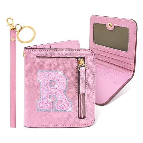 COSHAYSOO Teen Girl Gifts Trendy Stuff Teenager Teenage Tween Preteen Initial Monogrammed Personalized Gift Idea Pink Wallet Small Presents for Daughter Granddaughter Birthday Easter Letter R - Image 1