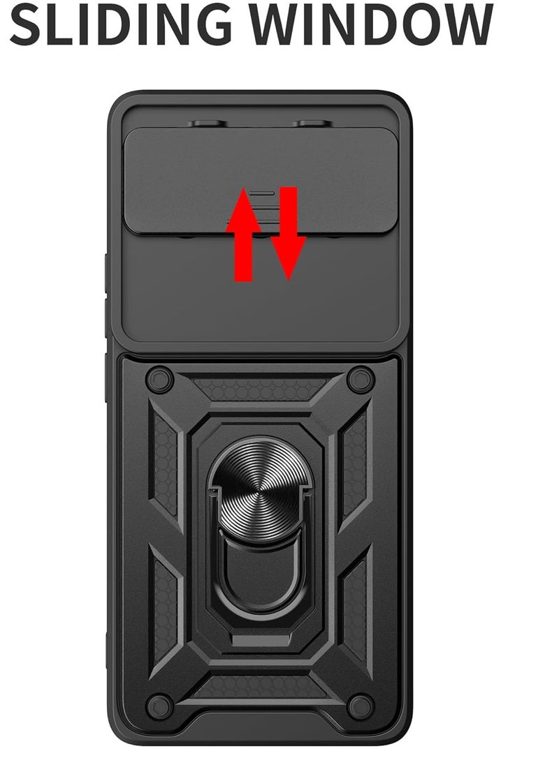 Generic - TECNO Spark 20 Pro+ Case Cover, Slide Camera Lens Cover + 360°Rotating Kickstand Ring + Support Magnetic Car Mount Shockproof Mobile Phone Case Black - Image 1