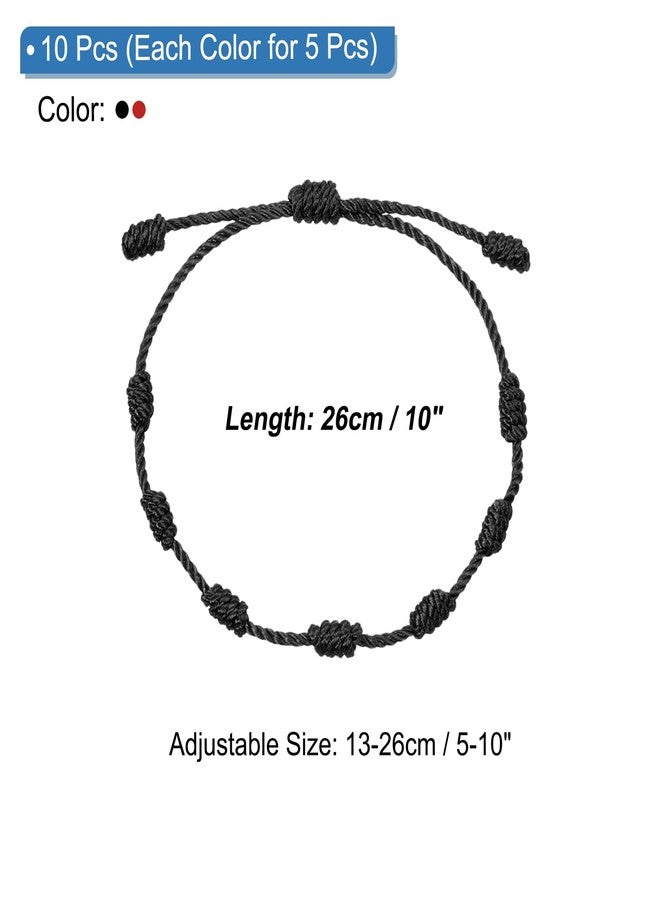 PATIKIL 10 Pcs Adjustable Cord Bracelet String, 7 Knot Good Luck Cord Handmade Protection Braided String for DIY Friendship Lovers Wrist, 13-26cm Long, Black/Red - Image 2