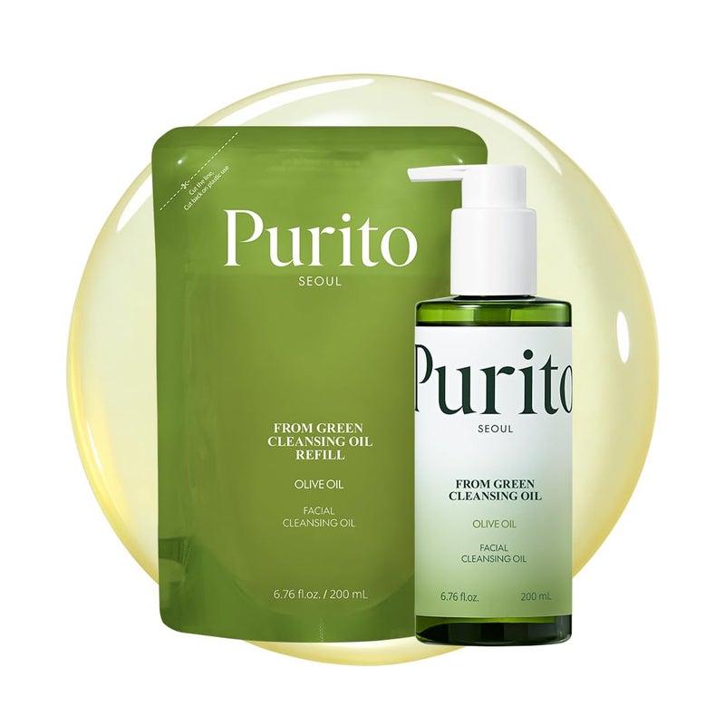 PURITO From Green Cleansing Oil Set(Original+Refill), Fragrance-Free, Gentle Vegan Oil Cleanser for Face & Eyes, for Sunscreen & Waterproof Makeup, Cruelty-Free Korean Skin Care 13.52 fl.oz / 400ml - Image 1