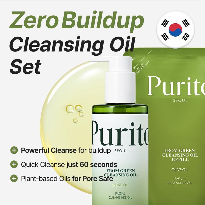 PURITO From Green Cleansing Oil Set(Original+Refill), Fragrance-Free, Gentle Vegan Oil Cleanser for Face & Eyes, for Sunscreen & Waterproof Makeup, Cruelty-Free Korean Skin Care 13.52 fl.oz / 400ml - Image 2