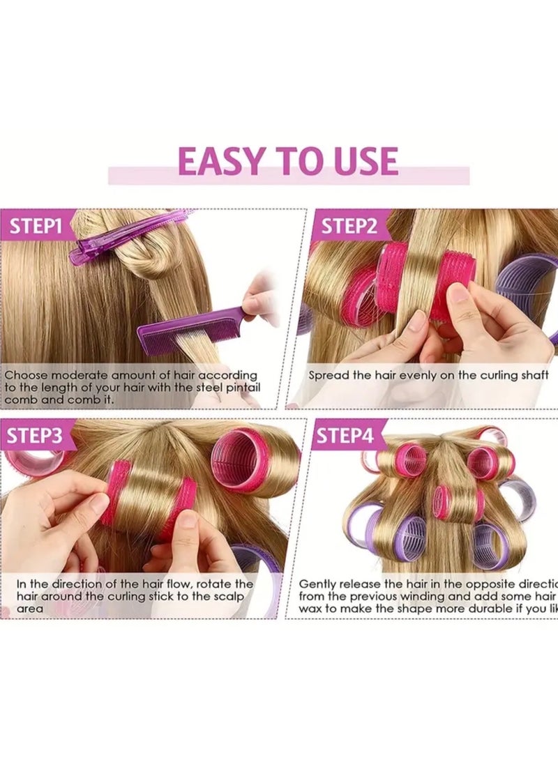 CleanWave - The Pure Effect 30pcs Pink Self-Grip Hair Roller Set with 18 Rollers & 12 Clips – Heatless Curlers for Effortless Curls & Waves | Salon-Quality DIY Styling Kit - Image 2