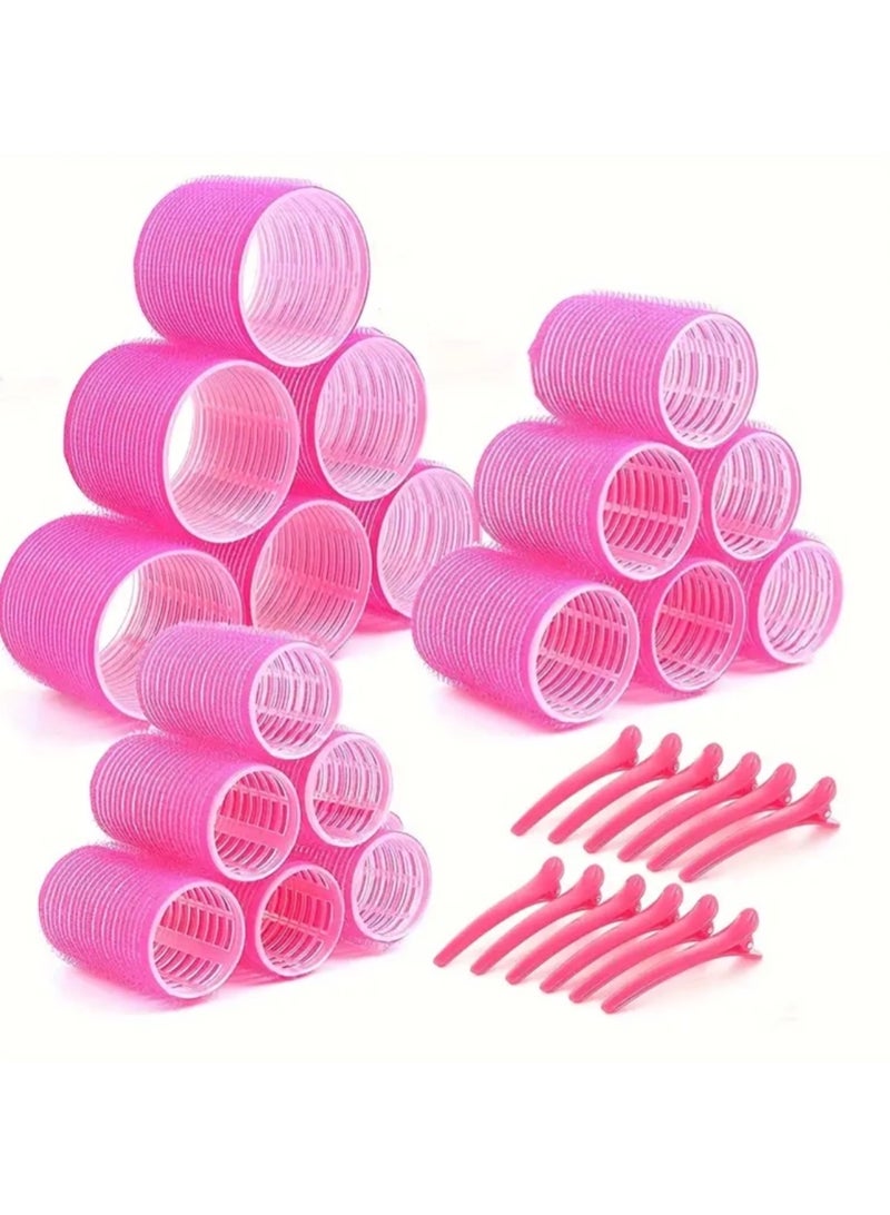 CleanWave - The Pure Effect 30pcs Pink Self-Grip Hair Roller Set with 18 Rollers & 12 Clips – Heatless Curlers for Effortless Curls & Waves | Salon-Quality DIY Styling Kit - Image 1