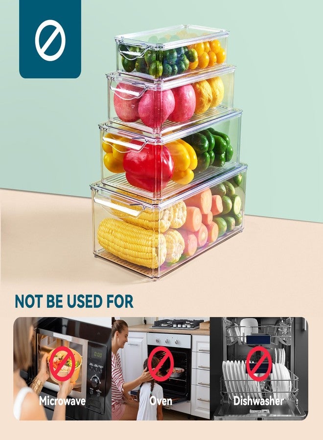 Luckore 4-Piece Refrigerator Organizer Bins | Clear Fridge Organizers | Stackable with Lids | Food Storage Containers - Image 5