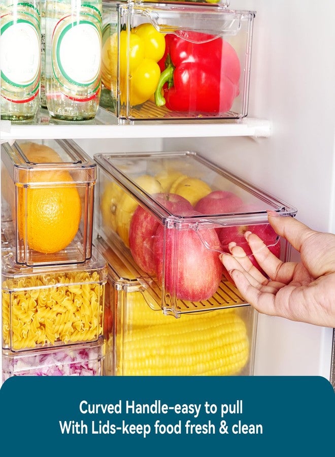 Luckore 4-Piece Refrigerator Organizer Bins | Clear Fridge Organizers | Stackable with Lids | Food Storage Containers - Image 4