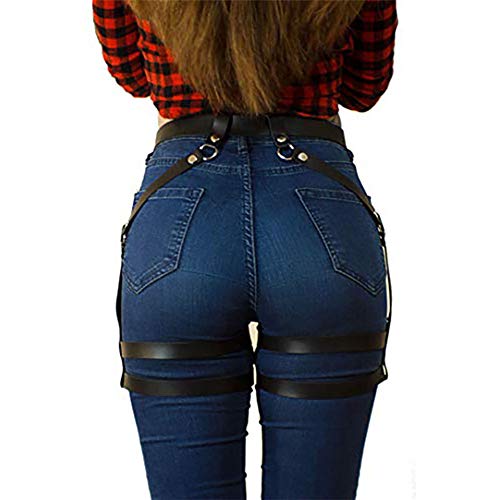 Newfancy Women's PU Leather Leg Garter Caged Body Harness Belt Adjustable Punk Waist Belt Festival Rave Costume, Black a, One Size - Image 5