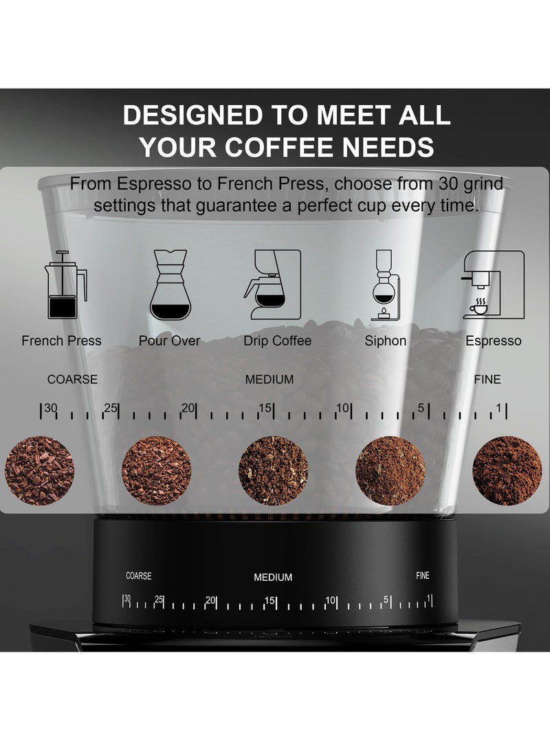 Biolomix 12-Cups Electric Coffee Grinder with 30 Gears Precise Settin, 2-in-1 Stainless Steel Coffee Grinder, LCD Screen and Large Capacity for Turkish/Espresso/Mocha/Drip/Pour Over/French Press - Image 4