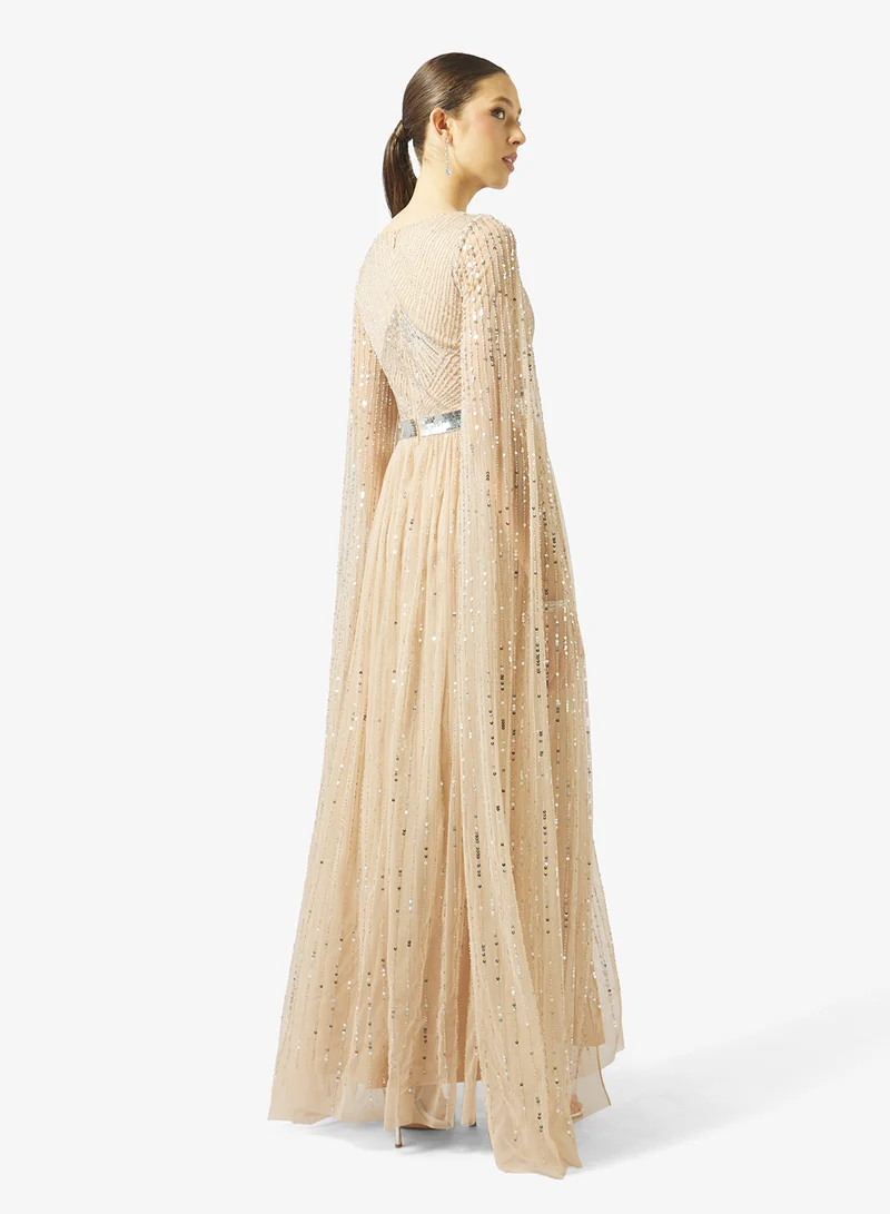 Amelia Rose Embellished flared sleeve maxi dress